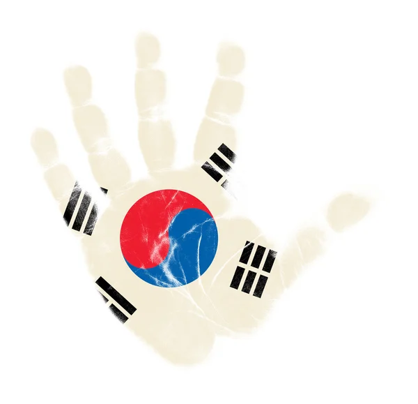 Флаг Южной Кореи отпечаток ладони изолирован на белом фоне — стоковое фото