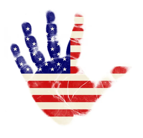 USA vlag palm geïsoleerd op witte achtergrond afdrukken — Stockfoto