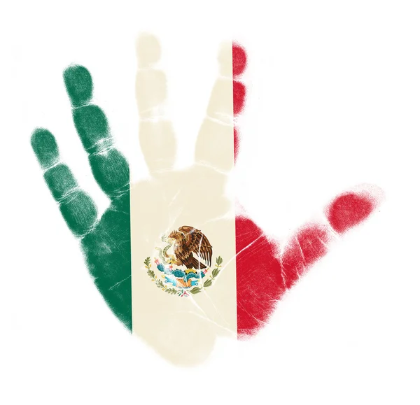 Meksyk flaga dłoń wydrukować na białym tle na białym tle — Zdjęcie stockowe