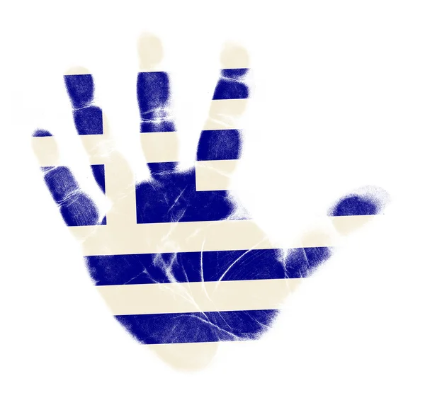 Dłoń flaga Grecja wydrukować na białym tle na białym tle — Zdjęcie stockowe