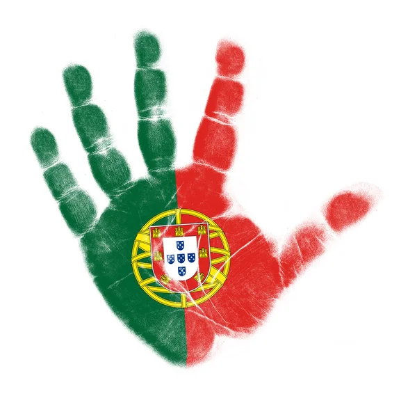 Bandera Portugal impresión de palma aislada sobre fondo blanco —  Fotos de Stock