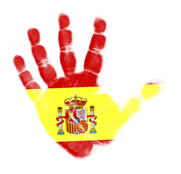 Bandera de España impresión de palma aislada sobre fondo blanco —  Fotos de Stock