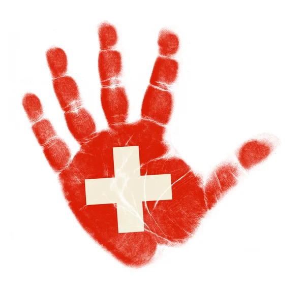 Switzerland flag palm print isolated on white background — Stock Photo, Image