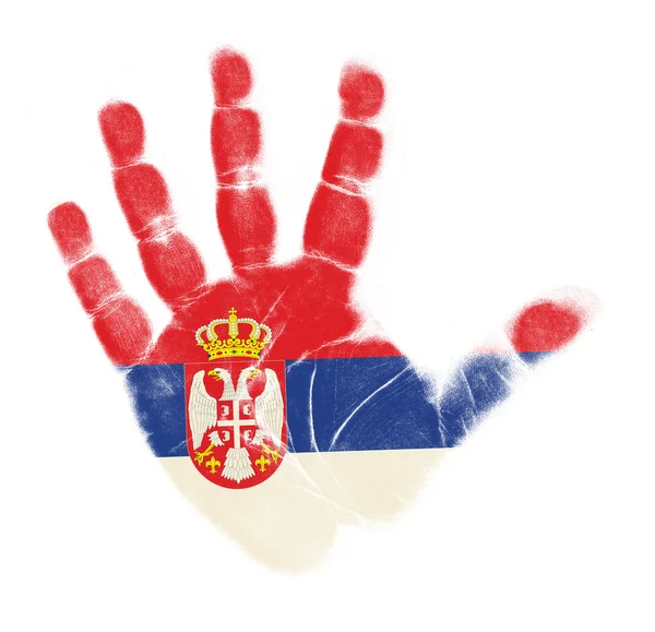 세르비아 깃발 손바닥에 고립 된 흰색 배경 인쇄 — 스톡 사진