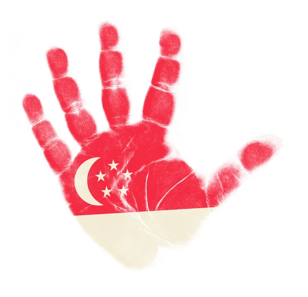 Singapore flag palm print isolated on white background — Stock Photo, Image