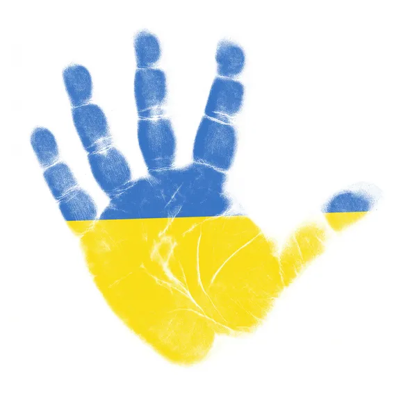 Ukraine flag palm print isolated on white background — Stock Photo, Image