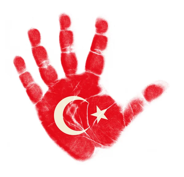 터키 깃발 손바닥에 고립 된 흰색 배경 인쇄 — 스톡 사진