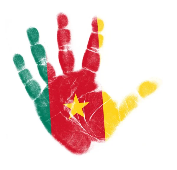 Cameroon flag palm print isolated on white background — Stock Photo, Image