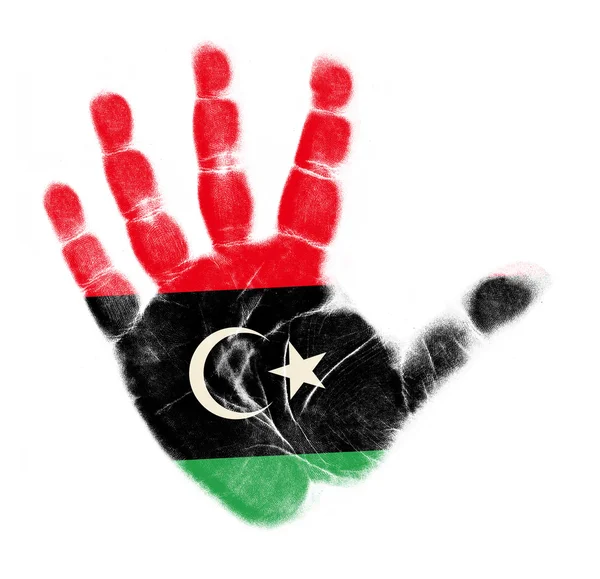 Bandeira da Líbia impressão da palma isolada no fundo branco — Fotografia de Stock