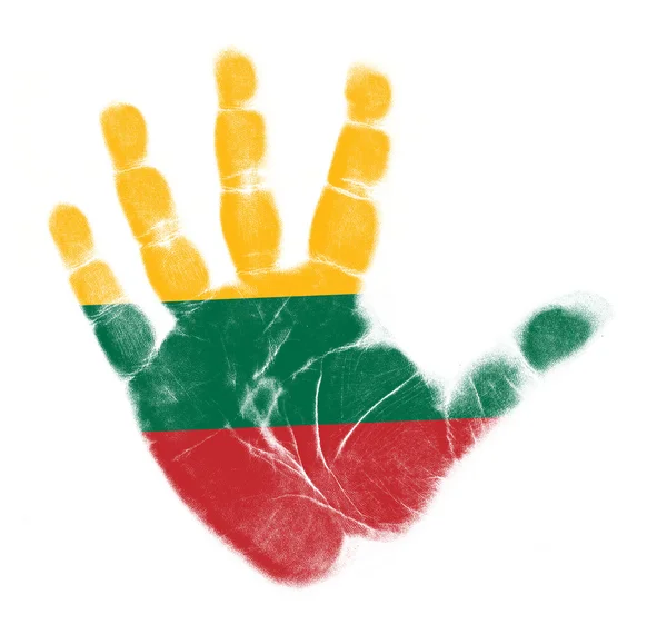 Litauen Flagge Palmabdruck isoliert auf weißem Hintergrund — Stockfoto