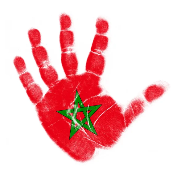모로코 국기 손바닥에 고립 된 흰색 배경 인쇄 — 스톡 사진