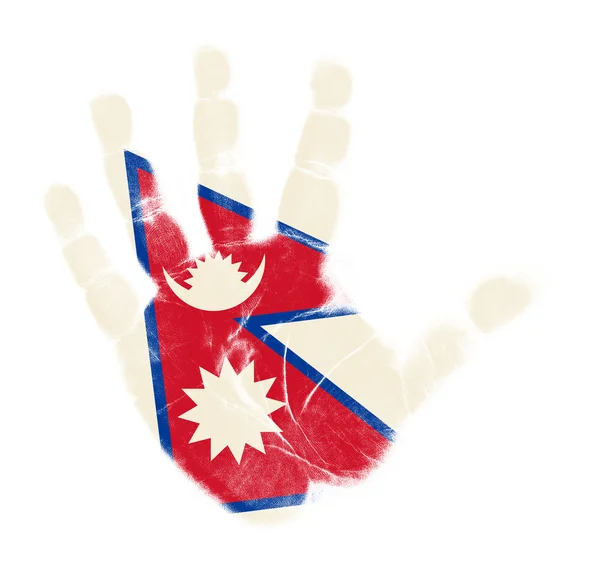 Nepál lobogója tenyér nyomtatása a elszigetelt fehér háttér — Stock Fotó