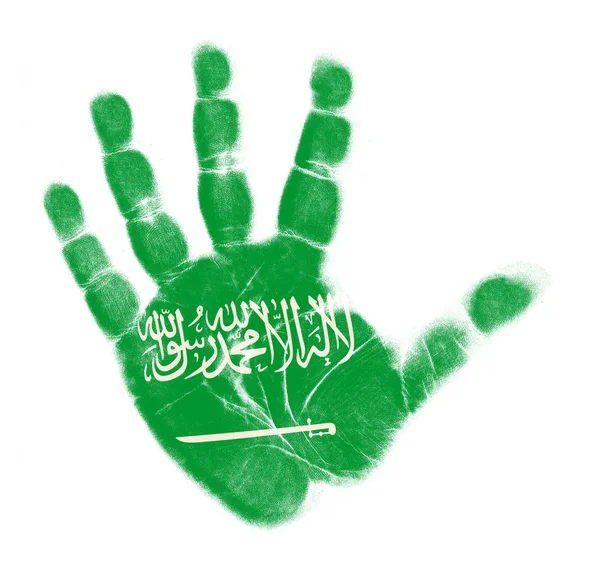 Saúdská Arábie vlajka dlaň tisk izolované na bílém pozadí — Stock fotografie