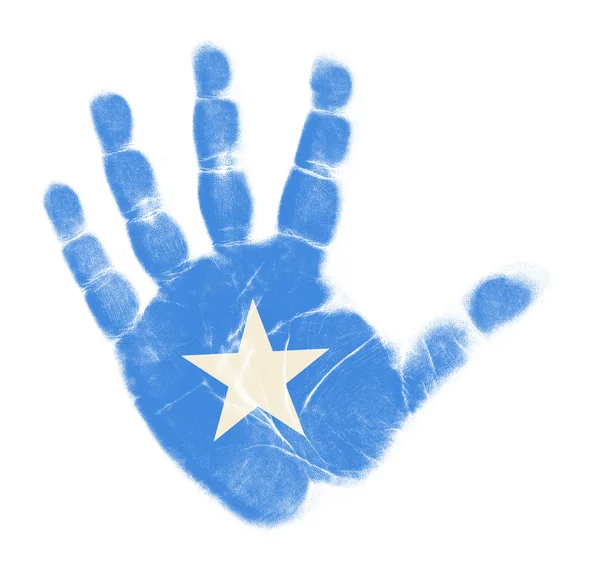 Bandera de Somalia impresión de palma aislada sobre fondo blanco —  Fotos de Stock