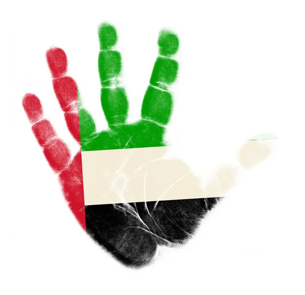 Bandeira dos Emirados Árabes Unidos impressão da palma isolada no fundo branco — Fotografia de Stock