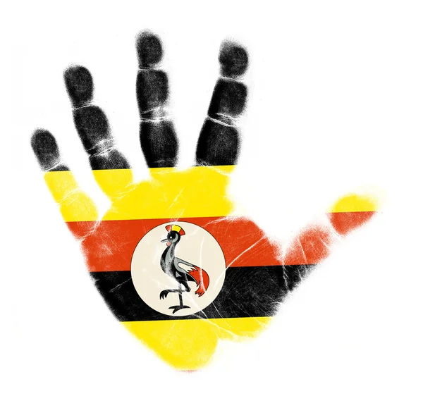 Uganda bandeira palma impressão isolada no fundo branco — Fotografia de Stock