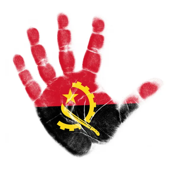 Bandeira de Angola impressão da palma isolada sobre fundo branco — Fotografia de Stock