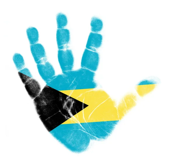 Flaga Bahamów dłoń druk na białym tle na białym tle — Zdjęcie stockowe