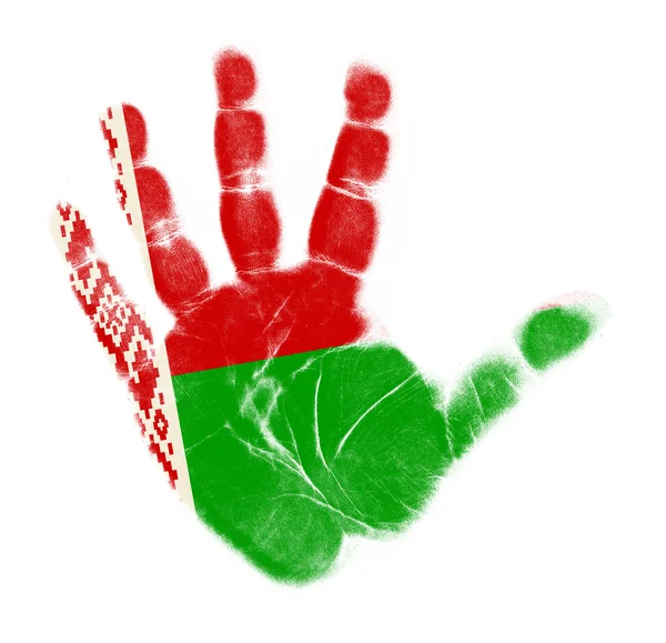 Флаг Беларуси отпечаток ладони на белом фоне — стоковое фото
