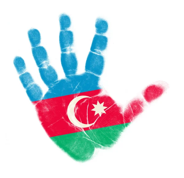 Bandeira Azerbaijão impressão da palma isolada no fundo branco — Fotografia de Stock