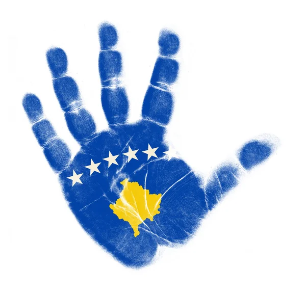 Kosovo flag palm print isolated on white background — Stock Photo, Image