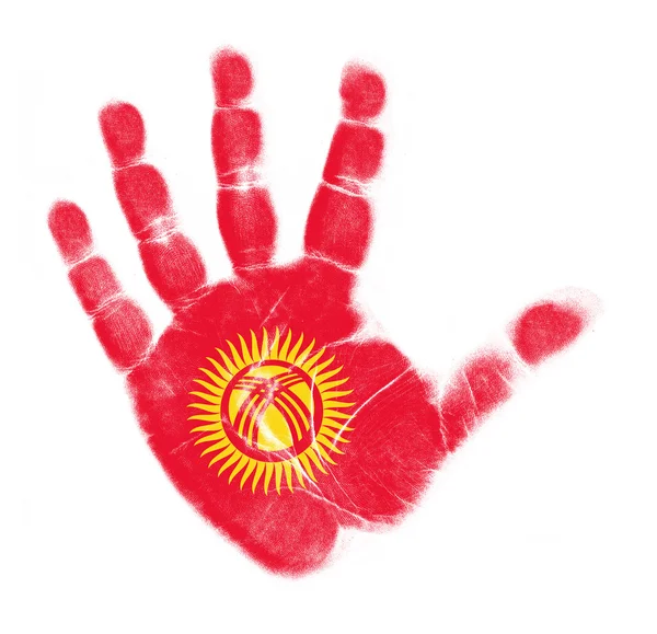 Stampa del palmo della bandiera del Kirghizistan isolata su sfondo bianco — Foto Stock