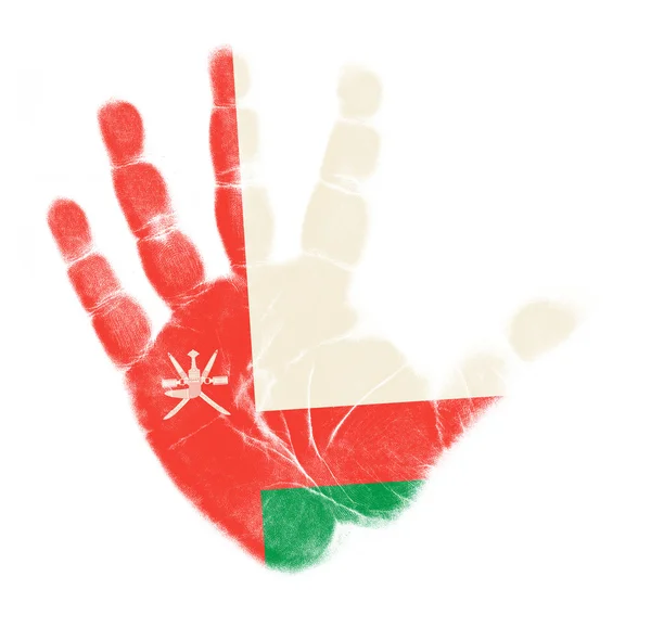 Отпечаток ладони флага Омана на белом фоне — стоковое фото