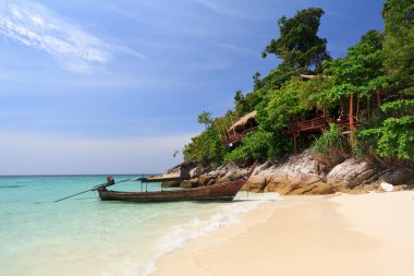 Longtail tekne beach andaman sahil turkuaz Denizi, Tayland