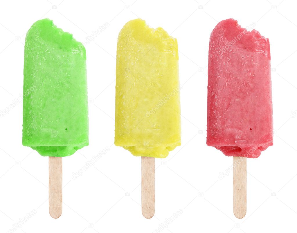 Green, red , yellow colorful fruity sorbet ice cream isolated