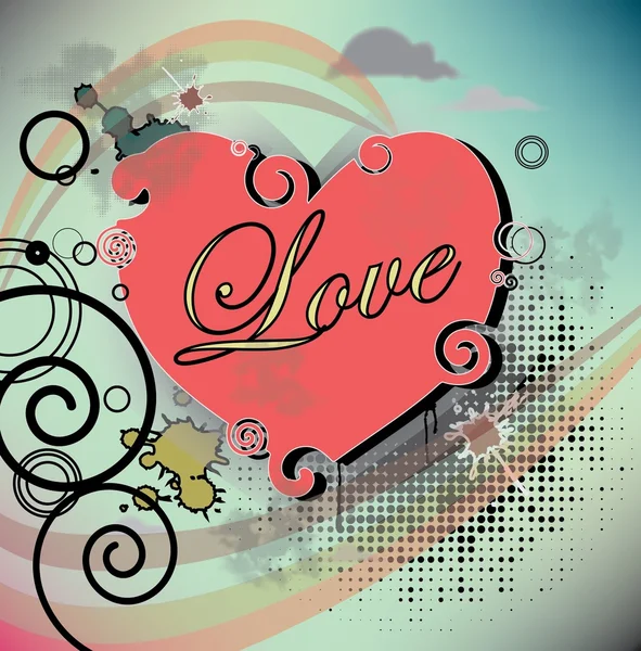 Ilustrace srdce s nápisem love — Stock fotografie