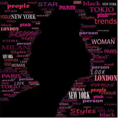 FASHION. Word collage on black background. Illustration with different association terms.