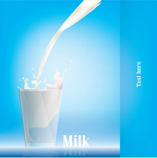 Выливание молока в стакан на голубом фоне. Векторная иллюстрация . — стоковый вектор