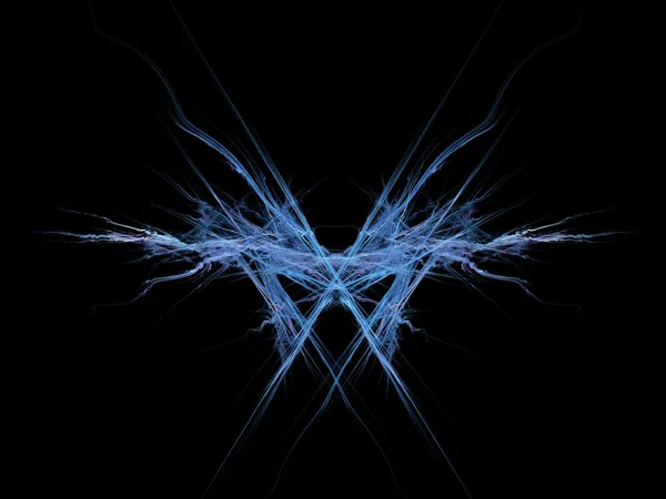Μπλε συμμετρική φουτουριστικό fractal θωράκιση απομονωμένες σε μαύρο φόντο — Φωτογραφία Αρχείου