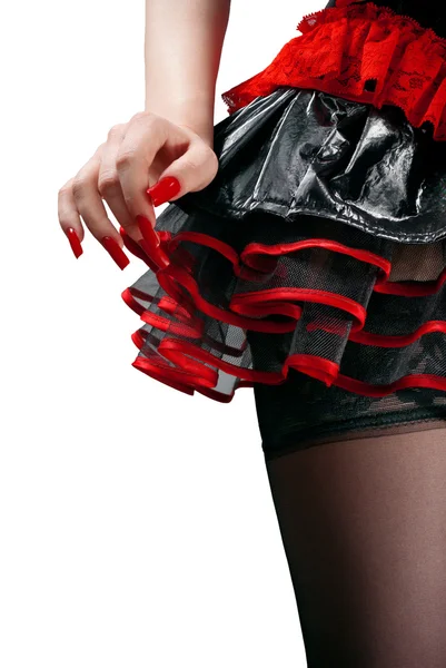 Parte de baixo feminina em saia preta e vermelha isolada sobre fundo branco — Fotografia de Stock