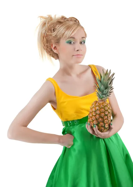 Menina engraçada com abacaxi — Fotografia de Stock