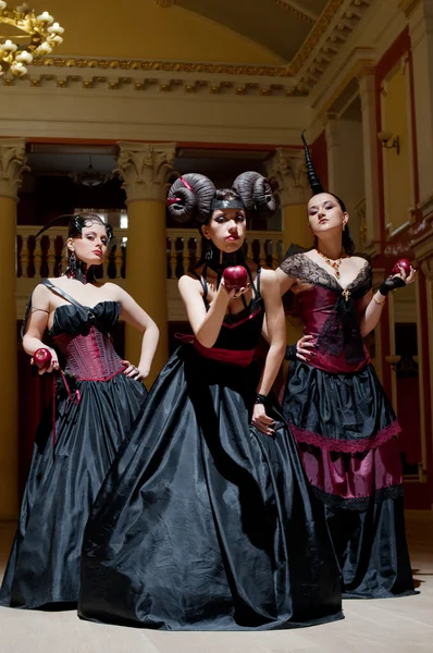 Three gothic girls with horns — Stock Photo, Image