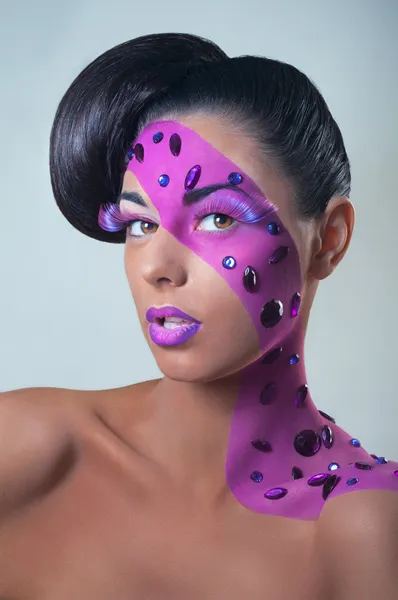 Studio conceptual pink jewel beauty portrait — Stock Photo, Image