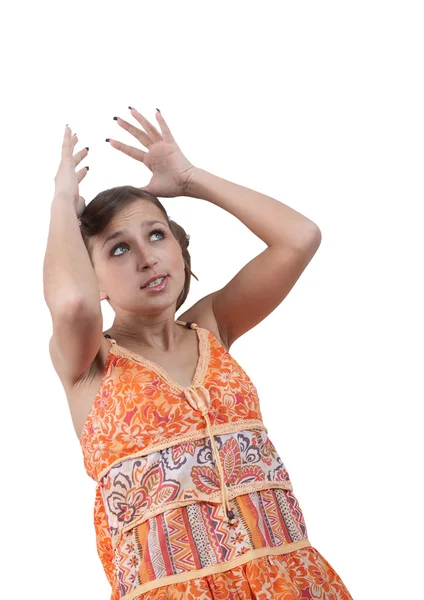 Turuncu elbiseli genç kız — Stok fotoğraf