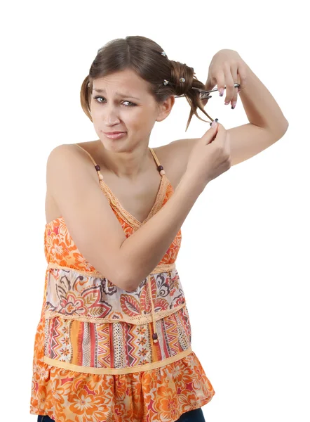 Jong meisje in oranje jurk — Stockfoto