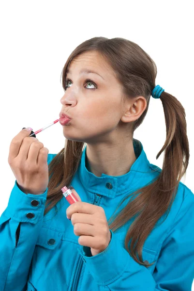Νεαρό κορίτσι με gloss για τα χείλη — Φωτογραφία Αρχείου