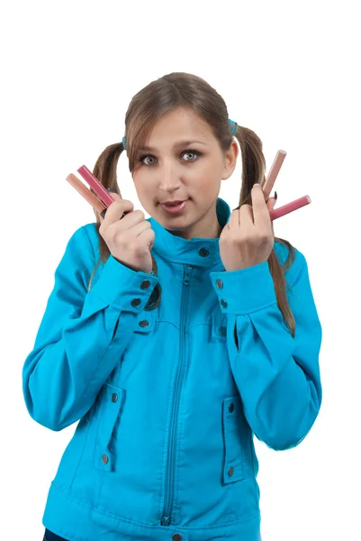Genç kız için dudak parlatıcısı — Stok fotoğraf