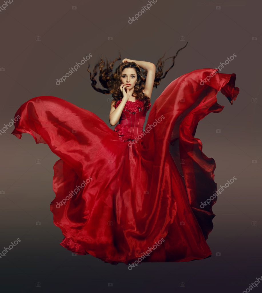 Beautiful long haired woman in red dress Stock Photo by ©FlexDreams ...