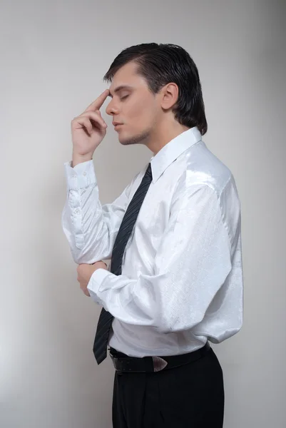 stock image Handsome man in white shirt. Studio white background.