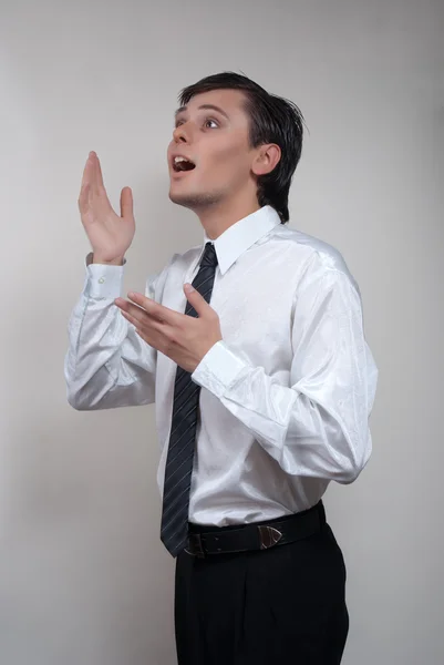 stock image Handsome man in white shirt. Studio white background.