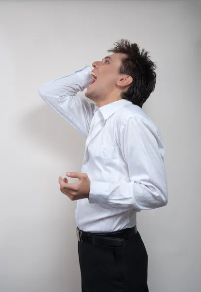 stock image Handsome man in white shirt. Studio white background.