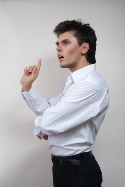 stock image Handsome man in white shirt. Studio white background.