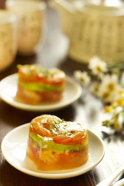 Jelly with shrimps and avocado — Stock Photo, Image