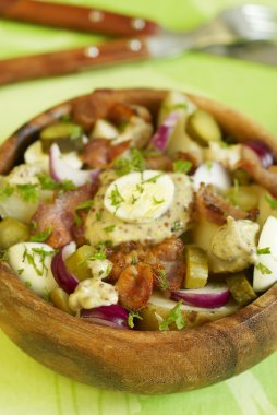 Warm potato salad with bacon clipart