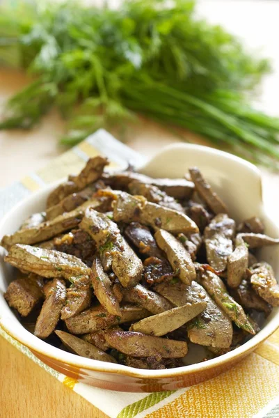 Stock image Beef liver fried with onions and herbs