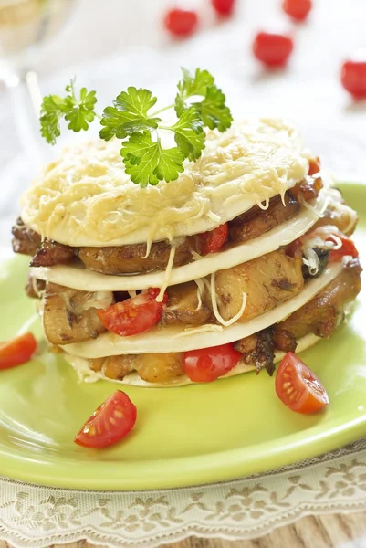 Lasagna with fish and mushrooms — Stock Photo, Image